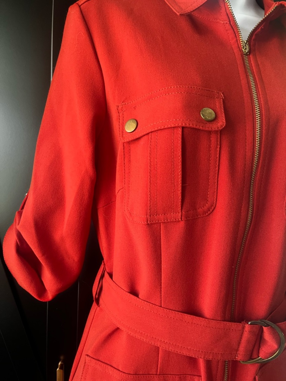 Sharagano Rust Zip-Belted Utility Mini Dress - Picture 3 of 6